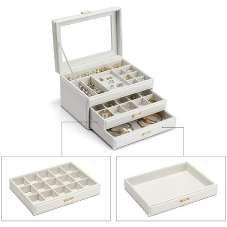 Jewelry Box Large Capacity Storage Mirror Girl Woman Earrings Necklace Bracelet White Clear Lid Canada Mirror Jewelry Storage Box, Large Mirrored Jewelry Box With Drawers And Lids