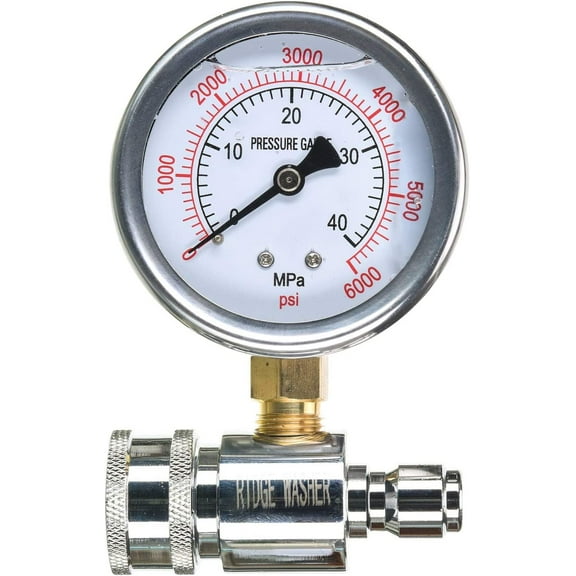 RIDGE WASHER Pressure Washer Gauge with 3/8 Inch Quick Connect Socket and Plug, 6000 PSI