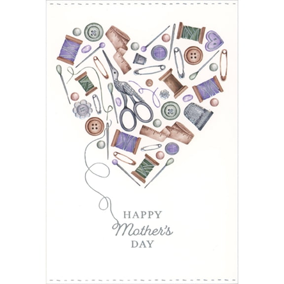 Pictura Heart Shape Formed from Sewing Supplies Mother's Day Card for Mom