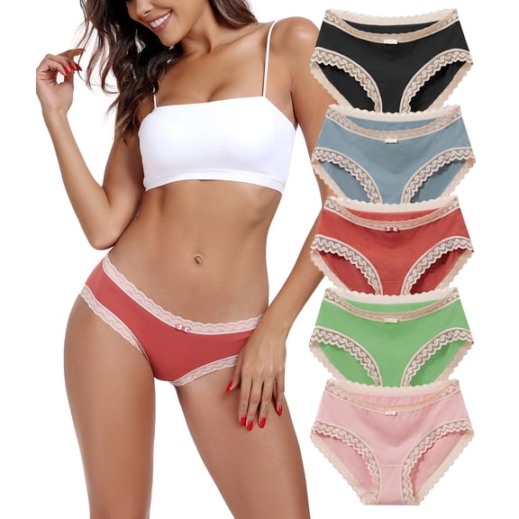 CF Womens Underwear Lace Trim Hipster Panties Pack Bamboo Rayon Cotton Bikini Briefs Ultra Soft Comfy Ladies Undies with Bow(5M,M)