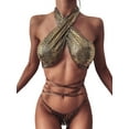 thumbnail image 1 of ZAXARRA Women Two Piece Bikini Suit Snakeskin Cross Halter Tops + Thong, 1 of 4