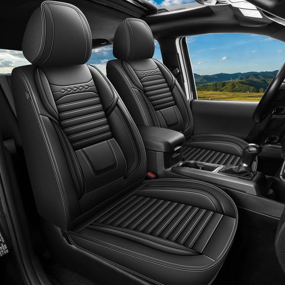 LAONNVIR Seat Covers Fit for 2009-2025 Ford F150 & 2017-2025 F250 F350 F450 5-Seat Full Set Leather Pickup Seat Cushion Cover Waterproof PU Leather Protectors