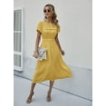thumbnail image 2 of Shirred Neck Flowy Short Sleeve Dress for Women Below Knee Length, 2 of 3