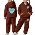 thumbnail image 2 of Hooded Sweatsuit Girls - Girls Casual Print Hoodie And Pants Fashionable Two Piece Outfit For Kids Comfortable Athleisure (Brown,4-5 Years), 2 of 7