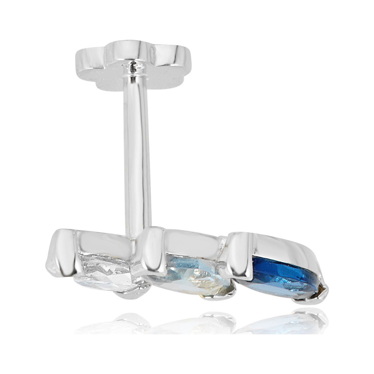 AVORA 14K White Gold Multi-Color Marquise Simulated Diamond CZ   Cartilage Piercing Flat Back Earring Body Jewelry (18 Gauge)