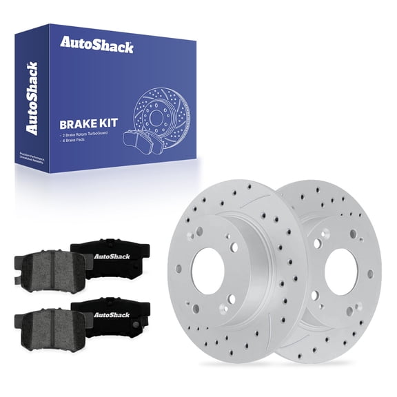 AutoShack Rear Solid Drilled & Slotted Coated Brake Rotors Silver Matte Finish Premium Ceramic Pads 6-PC Brake Kit Replacement for 2006-2015 Honda Civic TurboGuard 10.24" (260 mm)