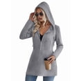 thumbnail image 3 of Women'S Wavy Textured Hooded Jacket Solid Color Patchwork Casual Loose Fit Zip-Up Gray L, 3 of 8