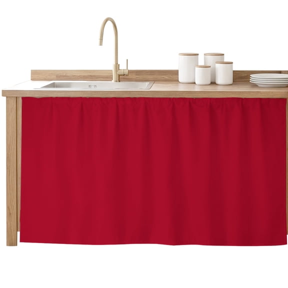 Cabinet Curtain Red Kitchen Shelf Curtain Desk Under Sink Curtain Skirt Privacy Drape Cover Solid Color Cabinet Curtains for Kitchen Shelves Laundry Room Bathroom 28x51 Inch