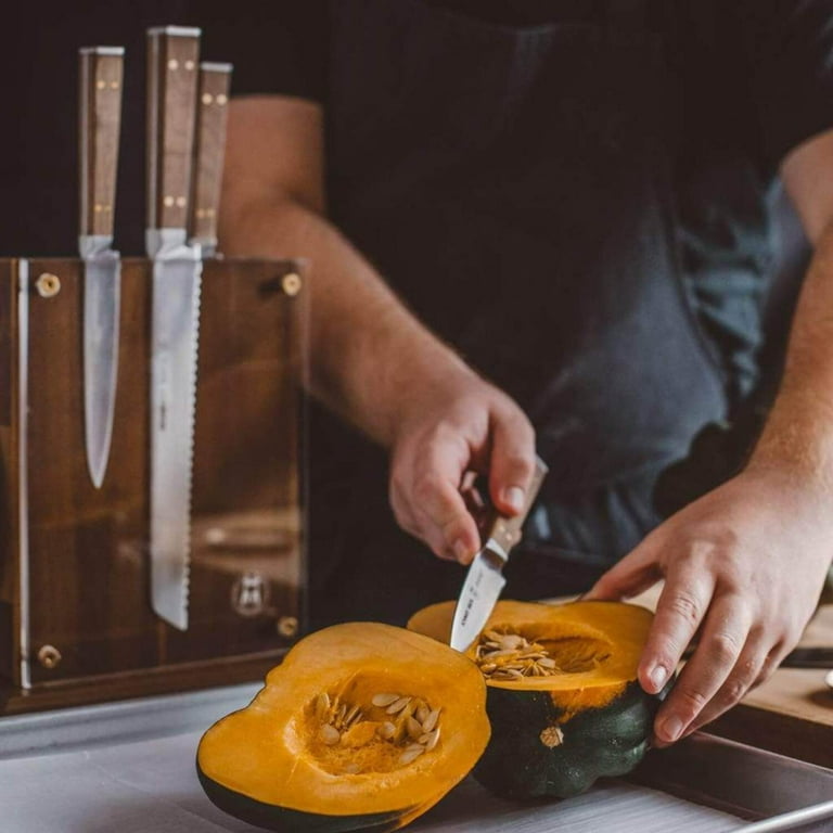 Brass & Walnut 6-Piece Knife Cutlery Set, 100% German Stainless