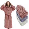 thumbnail image 3 of Women’s Long Fuzzy Hoodie Robe and Short Plush Hooded Bathrobe, Cozy and Warm Dusty Pink One Size, 3 of 7