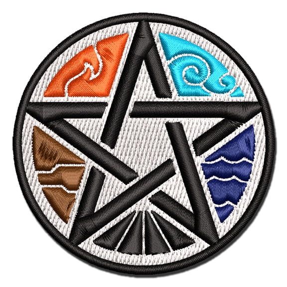 Pentacle Star of Elements Magical Talisman Symbol Applique Multi-Color Embroidered Iron-On Patch - 2.5 Inch Small