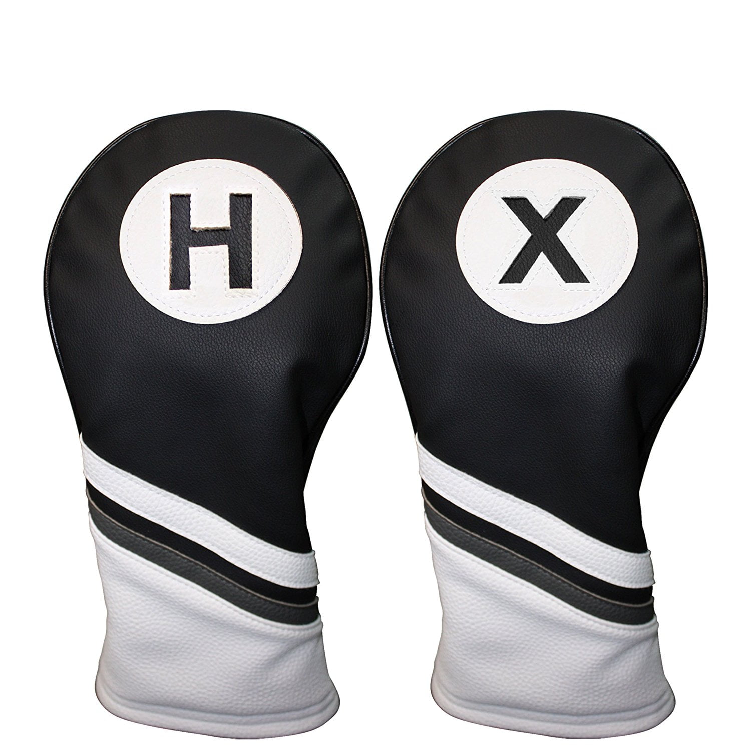 Golf Headcovers Black and White Leather Style H Hybrid & X Fairway Head