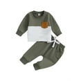 thumbnail image 2 of Toddler Baby Boy Clothes 6M 12M 18M 24M 3Y Color Block Sweatshirt Pullover Tops Jogger Pants 2Pcs Fall Winter Sweatsuit Outfit, 2 of 10