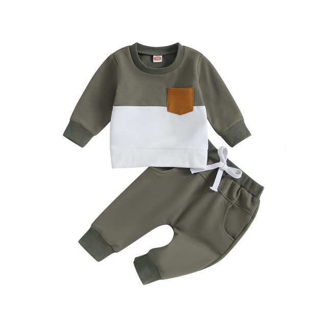 xiaxaixu Baby 2Pcs Fall Outfits Long Sleeve Contrast Color Pullover Tops and Pants Set Toddler Clothes