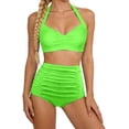 thumbnail image 1 of GDREDA Detachable Padding Neck Printed Two Piece Tankini Swimsuit High Waist Adjustable Ties Light Green,S, 1 of 6