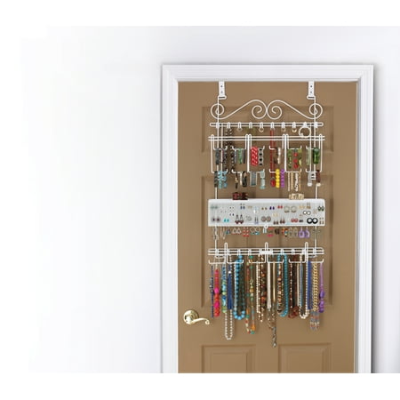 White Over The Door Wall Mounted Jewelry Organizer Closet