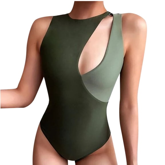 Babysbule Womens Swimsuits Clearance Women's Solid Bikini Swimsuit Filled Bra One-Piece Swimwear Splicing Beachwear