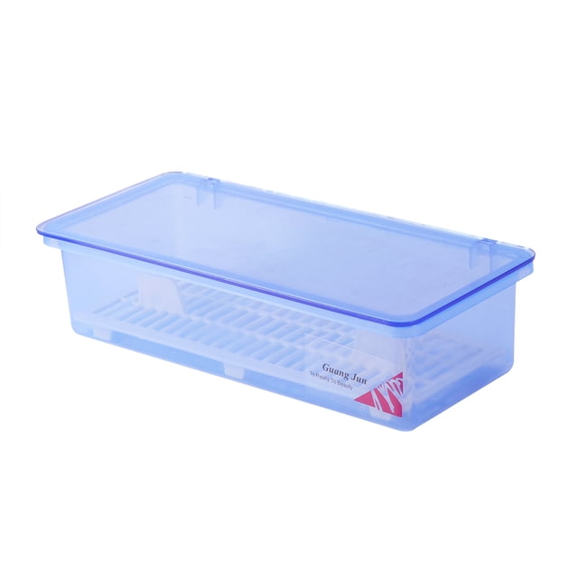 Caja de almacenamiento para palillos de cocina, transparente, a prueba de polvo, organizador de vajilla, bandeja para cubiertos y recipiente para utensilios (azul)