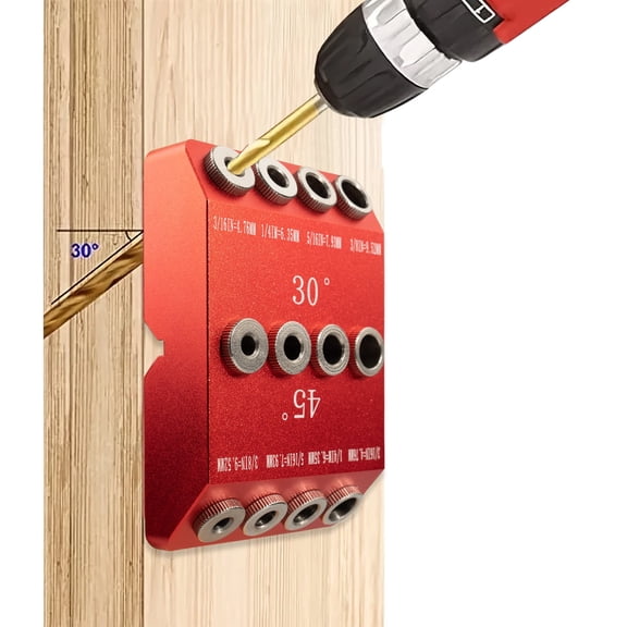 4 Sizes 30 45 90 Degree Angle Drill Guide Jig for Angled Hole and Straight Hole,Drill Block，Dowel Drill Guide，Stair Wire Handrail, Deck Cable Railing Lag Screw Drilling Template Block