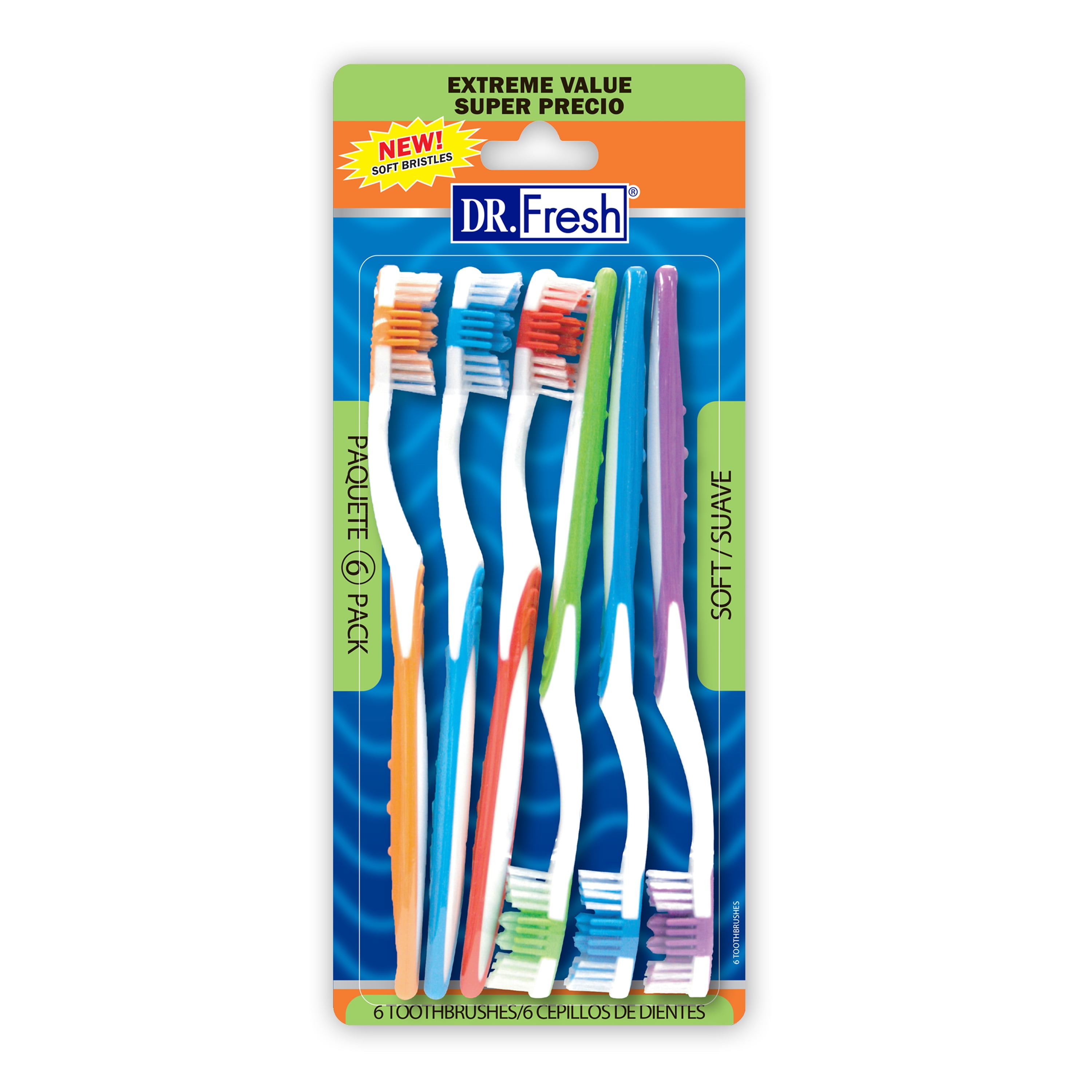 (2 pack) Dr. Fresh Toothbrushes with Tongue Cleaner, Soft, 6 Count