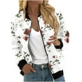 thumbnail image 2 of Ftwytp Women Floral Print Bomber Jacket Full Zip Slim Fit Long Sleeve Hoodless Lightweight Baseball Jacket Coat Casual Sweatshirts Jacket Leisure Coats, 2 of 5