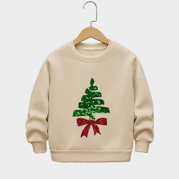 Kids Christmas Sweatshirts Long Sleeve Crewneck Fleece Lined Pullover Fall Winter Soft Cozy Tops for Boys Girls 2-12 Years