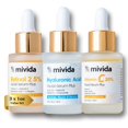 thumbnail image 1 of Trío de sueros antienvejecimiento Mivida| 20% vitamina C + ácido hialurónico + 2,5% sueros de retinol para el rostro | Set de cuidado de la piel iluminador, reafirmante e hidratante | Reduce las arrug, 1 of 2