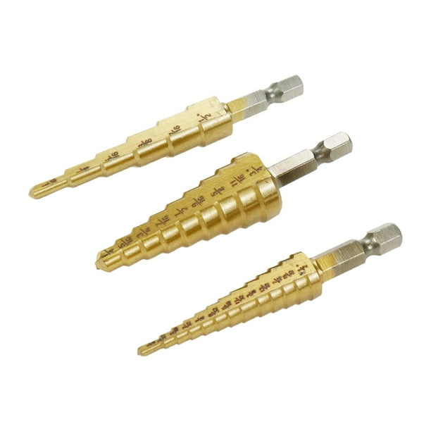 3 piezas de brocas escalonadas de 3-12/4-12/4-20 mm, cono de acero de alta velocidad, recubierto de titanio, juegos de herramientas para cortar agujeros de metal