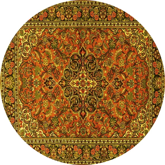 Ahgly Company Machine Washable Indoor Round Persian Yellow Traditional Area Rugs, 7' Round