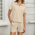thumbnail image 2 of ibiyuan 2 Piece Outfits Short Sets for Women Sweatsuit Casual Tracksuits Summer Half Zip Ruffle Tops Matching Sets, 2 of 10