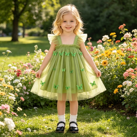 Product Category Girls Dresses Crafted Fly Sleeve Net Dress for Everyday Summer Holiday Party