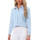 thumbnail image 1 of CAMISA DE TRABAJO DE MANGA LARGA CON BOTONES PARA MUJERES INSPIRADA EN CHIC, BLOQUE DE COLOR, TALLA XS, AZUL CIELO SÓLIDO, 1 of 5