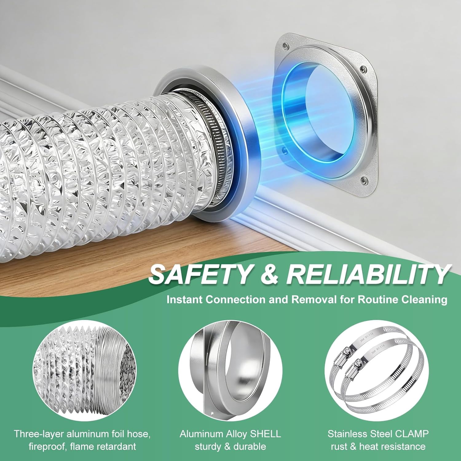 Magnetic Dryer Vent Connector Kit Airtight Seal Magnetic Dryer Vent Coupling Easy to Clean Lint Quick Connect Including a 3.3ft and 4" Duct and Two Clamps