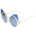 thumbnail image 2 of sunglassLA Unisex Women's Oversize Colored Frame Mirror Lens Cat Eye Sunglasses (Frost / Blue Mirror) - 52mm, 2 of 4