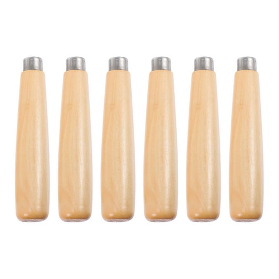 WHAMVOX 6Pcs Beige Wooden File Handle for Universal File Grip and Carpentry Tool Accessories