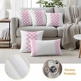 thumbnail image 6 of Outdoor Pillow Covers Farmhouse Valentine's Day Waterproof Pillow Cases 20x20 Set of 2, Pink White Buffalo Lattice Stripes Throw Pillow Cover Pillowcase for Patio Balcony Couch Garden, 6 of 9