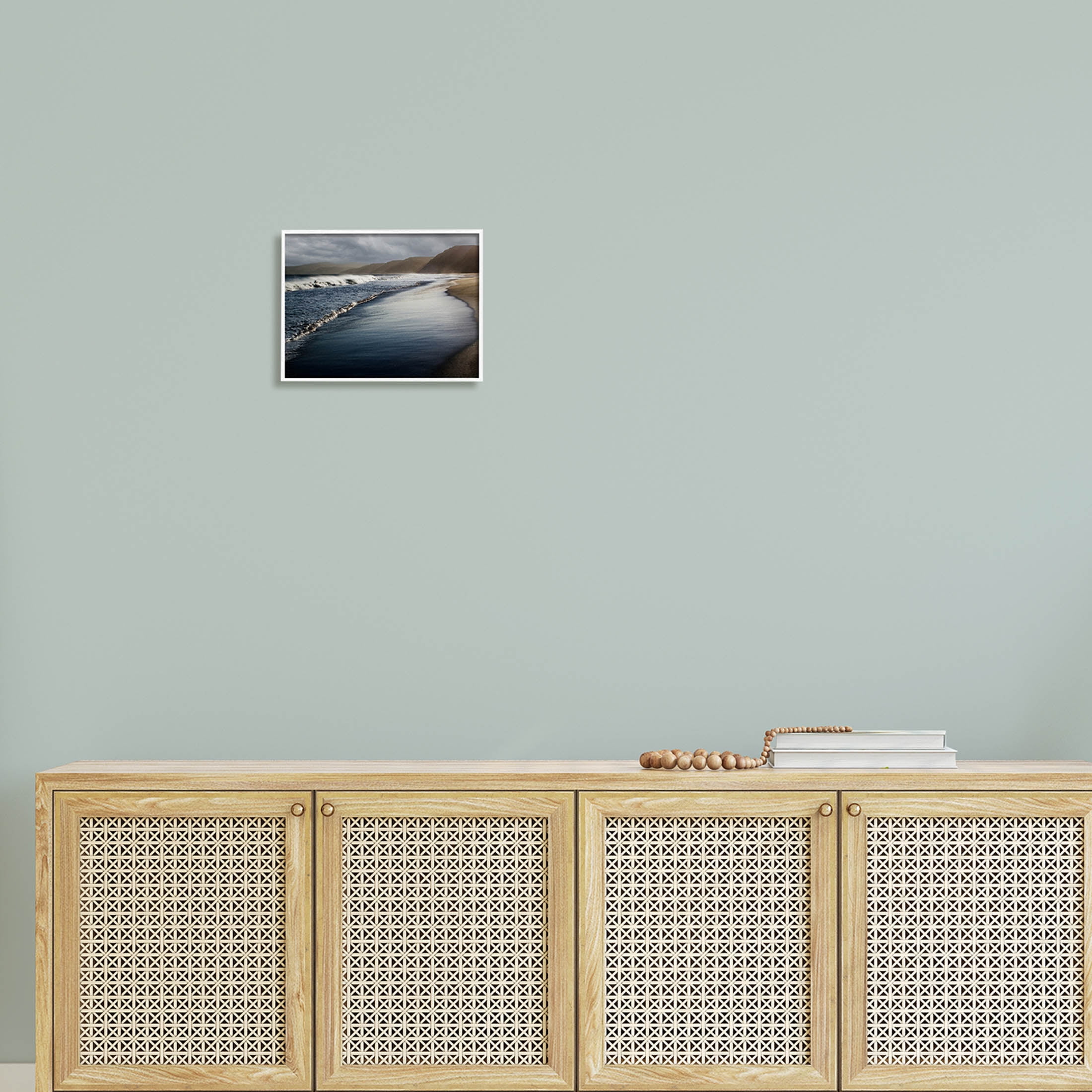Beach Foam Rolling Waves Coastal Photograph White Framed Art Print Wall Art