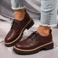 thumbnail image 2 of HEWUQI Womens Platform Mary Jane Oxfords Leather Comfortable Vintage Lace up Wingtip Non Slip Dressy Shoes Business Casual Chunky Heels Brown Size 7, 2 of 6