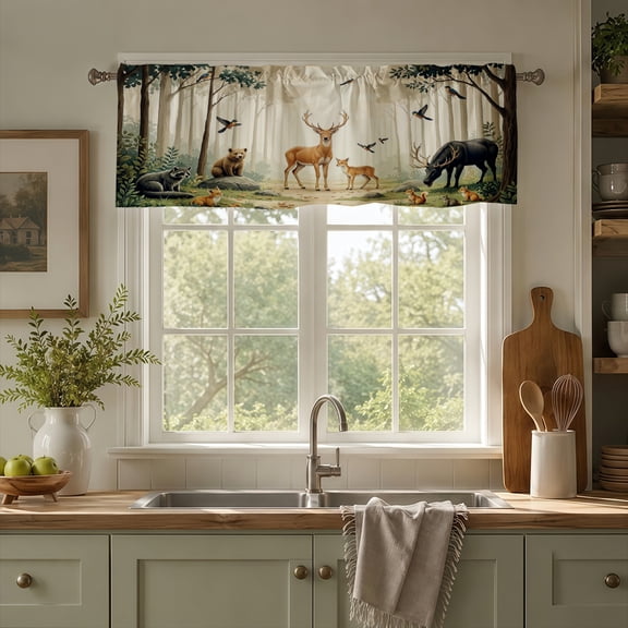 Rdsfhsp Forest Window Valance Curtain, Woodland Animal Pattern Decorative Rod Pocket Short Curtain for Bedroom Living Room Decor