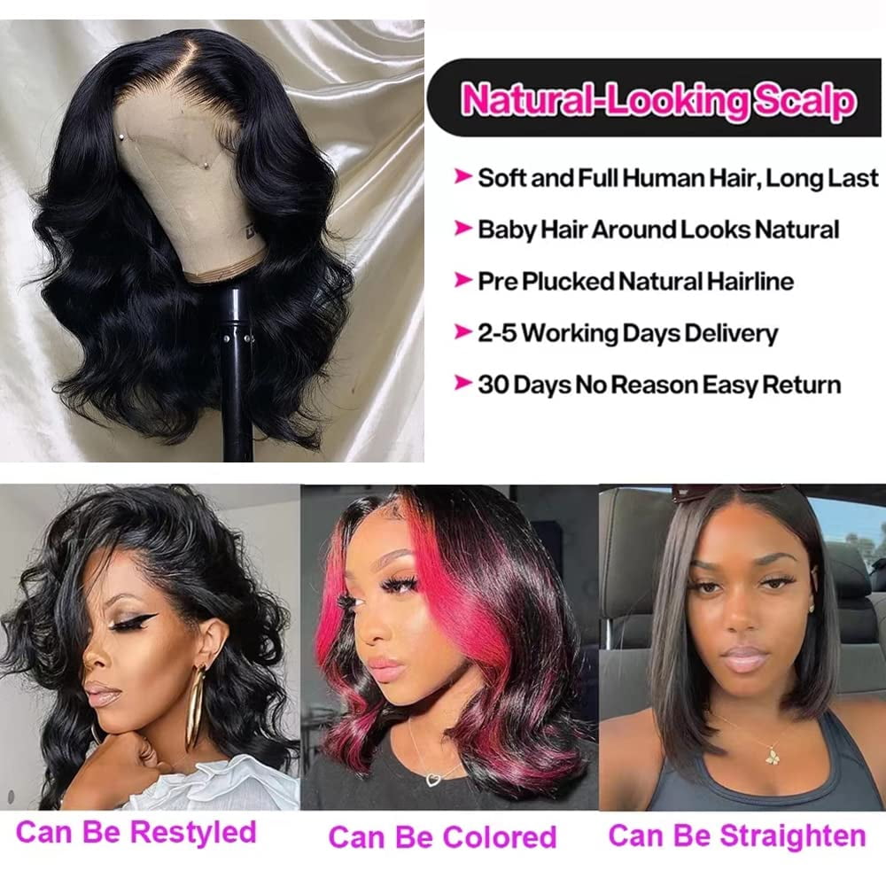MDL Body Wave 4x4 Lace Front Wigs Human Hair Pre Plucked With Baby Hair Natural Color For Black Women 180% Density 14inch