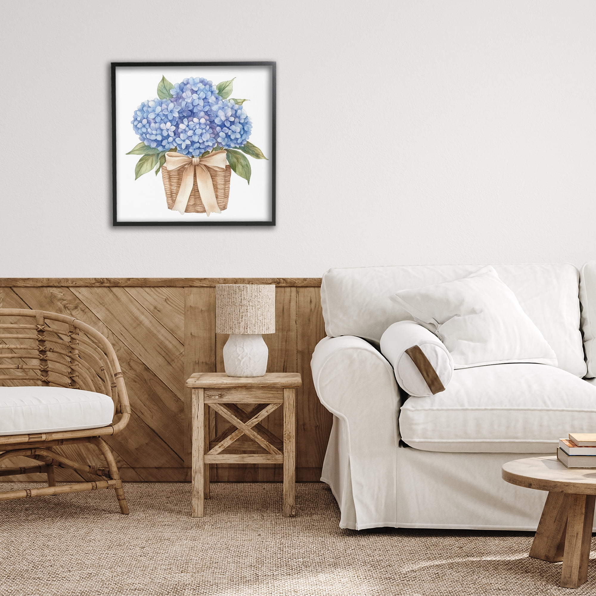 Stupell Industries Blue Hydrangea Picnic Basket Black Framed Giclee Art, design by Petal Prints Design