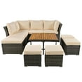 thumbnail image 6 of 9 Pieces Outdoor Patio Furniture Set Outdoor Sectional Rattan Sofa Set Manual Wicker Patio Conversation Set with Ottomans, Solid Wood Coffee Table for Yard Deck Porch(Beige), 6 of 9