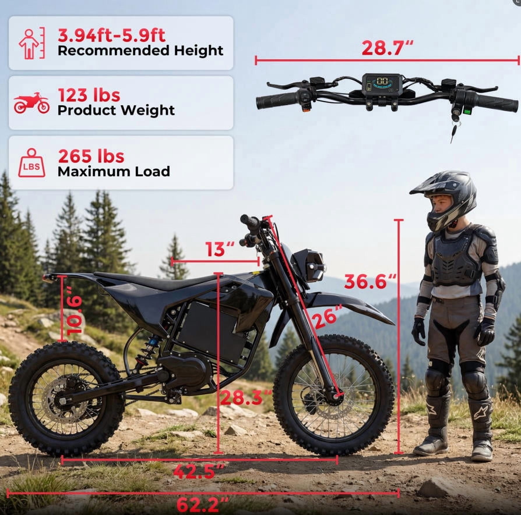 LIFEMAGIC 60V 28.8Ah Electric Dirt Bike, 3600W High-Power Motocross Off-Road Motorcycle, 50 MPH Max Speed, Adult Electric Bike with Bluetooth Speaker, 265 lbs Capacity