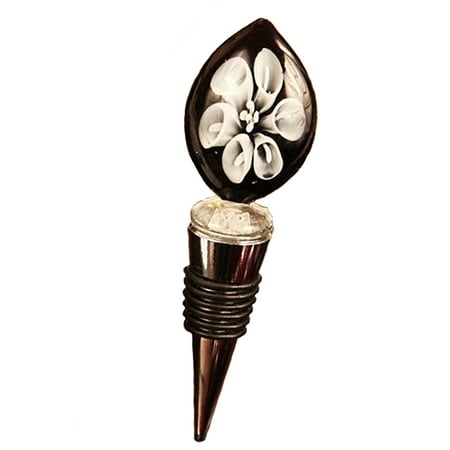 - White Lily Round Shaped Murano Glass Bottle Stopper