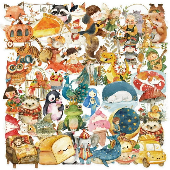 50 Sheets Reward Sticker Scrapbooking Sticker Luggage Decal Sticker Fairies Tale Watercolor Sticker for Phone Laptop