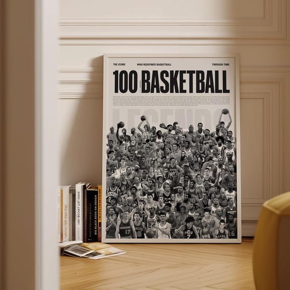 100 Basketball Legends Print, Mid-Century Modern, Basketball Wall Art, Him, Sports, Basketball Players Poster, Unframed Paper Poster 8x10in