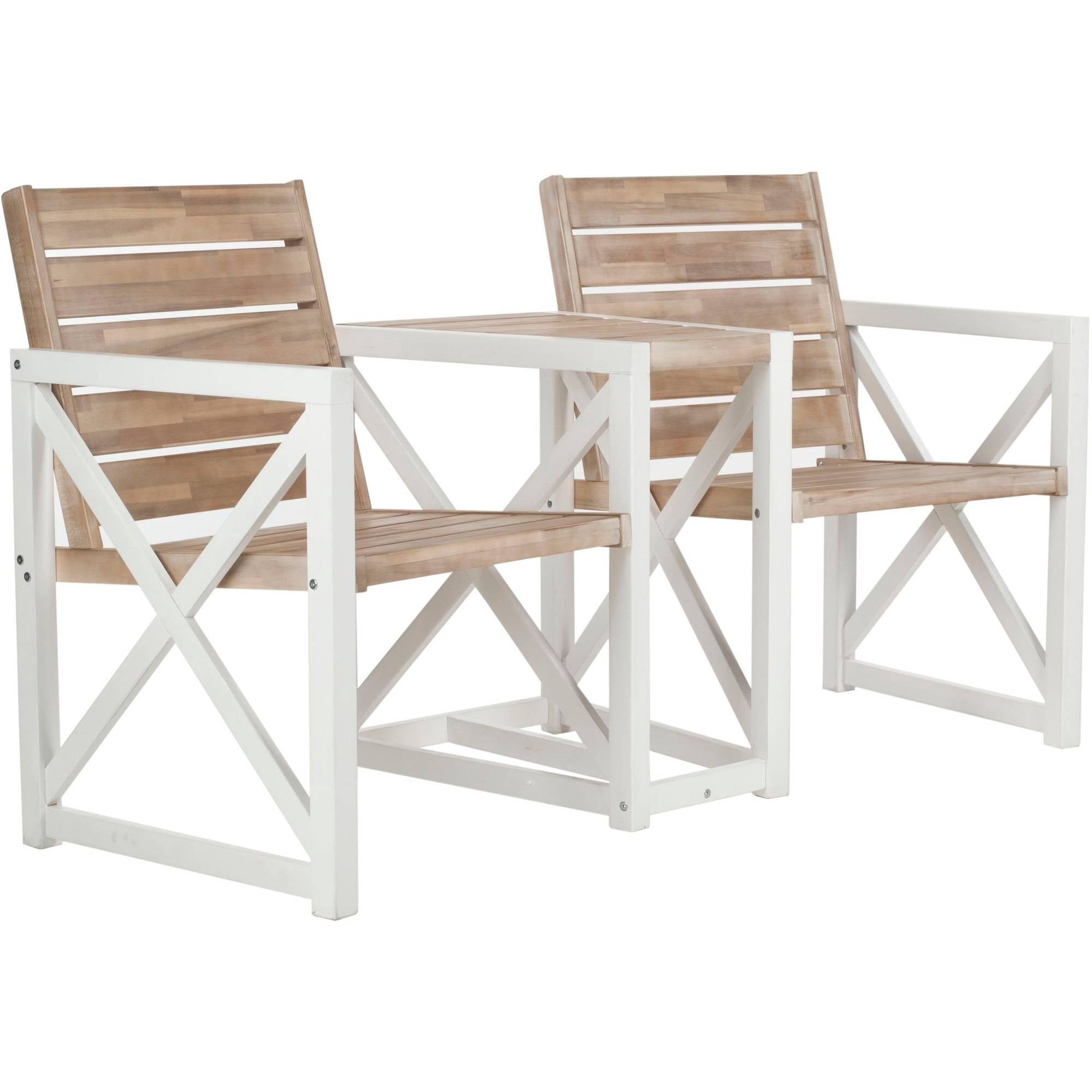 SAFAVIEH Jovanna Outdoor Patio 2 Seat Bench with Table, White/Oak