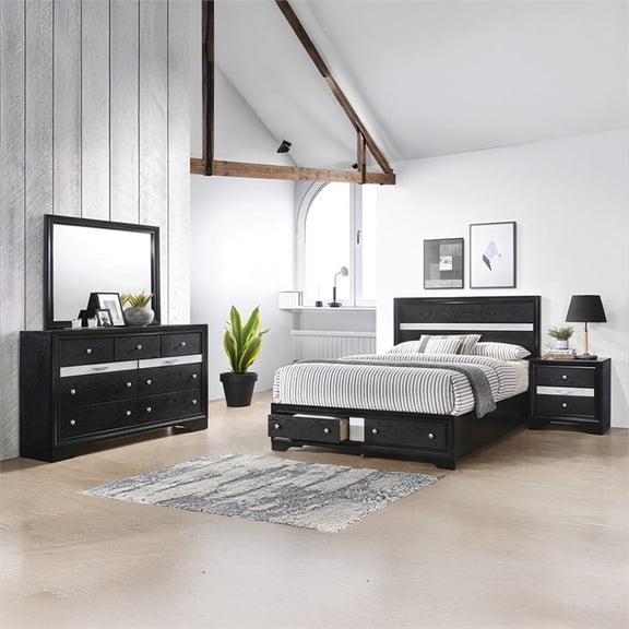 Matrix Traditional Style Full 4 PC Storage Bedroom Set made with Wood in Black