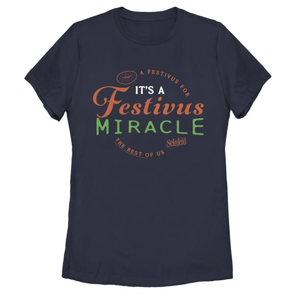 Women's Seinfeld Festivus Wreath  Graphic Tee Navy Blue Large