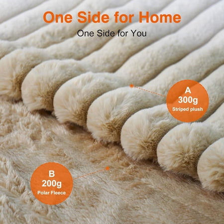 Electric Blanket, Soft Stripe Heated Blanket with 6 Heating Levels & 10 Hours Auto Shut Off, Fast Heating Warm Blanket, Machine Washable, Khaki, 84 x 90 Inch